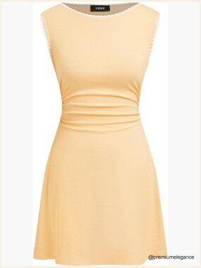 Women's Mini Dress Boat Neck Sleeveless Ruched Tie Back Cute Summer Casual